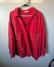Terra & Sky Women's Red Solid Collared Long Sleeve Button-Up Shirt Size 4X picture