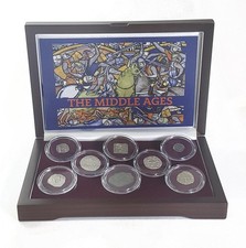 Middle Ages Silver Coin Historical Set of 8 Medieval Coins W/Display Box picture