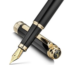 MCNTEIK 317 Fountain Pen,Stunning Luxury Black Piano Lacquer,18K Gilded Nib(Fine picture