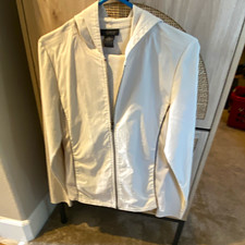 The Limited Stretch Women's White Satin Hooded Zip Jacket & Pants Set M picture