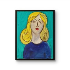 B.Perry Original Acrylic 14x11 Folk Blonde Woman Portrait Painting Signed Canvas picture