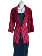 VTG Dressbarn Plus 16 Red Black Striped Button Up Blouse Officecore Whimsigoth picture
