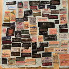 Vintage Large Lot of 1950's-60's Fabric Clothing Labels Fashion Stores Woven picture