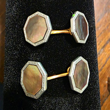 Krementz 1930s Octagon Chain Link Men's Cufflinks 14k With Platinum Inlay picture