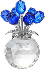 YWHL Crystal Blue Rose Figurine with Vase Romantic Home Decor Gift picture