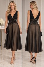Sz Large US 12 ❤️ JS Boutique Women’s Dress Black Beige Lined Mesh Midi picture