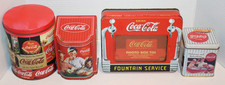 Lot of 4 Coca-Cola vintage colectable tin containers plus campbells soup tin picture