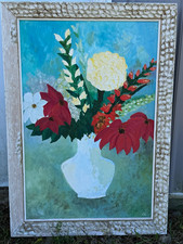 CC Framed Signed Floral Still Life Vase Canvas Painting, Modern, Medium picture