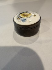 Antique Scottish Sterling Silver & Porcelain Pill Box Pringle & Sons W Lid picture