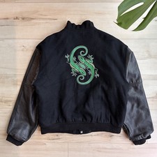 Vintage 90's Starter Men's Black XL Varsity Jacket Leather Sleeves SoBe Lizard picture
