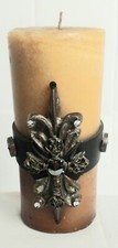 ANGEL CANDLE CO.  ECSTASY FLEUR DE LIS W/SWAROVSKI CRYSTALS LEATHER BAND CANDLE picture