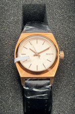 Nixon Women's Small Time Teller Rose Gold-Tone Watch with Black Leather Band New picture