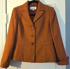 Vintage Le Suit Women Petite 6P Brown Lined Notch Blazer Single Breasted picture