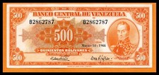 Venezuela AU Note 500 Bolivares May 1966 P-37b CANARIO Prefix B Banknote picture