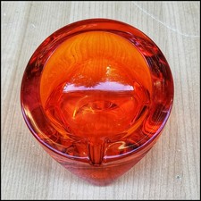 Vintage Viking Glass Orange Persimmon Tripod Slant Ashtray Mid Century MCM picture