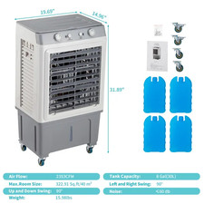 3-in-1 Portable Evaporative Air Cooler Fan 2353CFM Swamp Cooler w/ Ice Packs picture