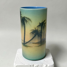 RARE Palm Trees 1917 Rookwood Vellum Landscape Vase Elizabeth McDermott 6.25” picture