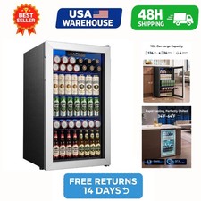 Feelfunn 3.2 Cu Ft Beverage Refrigerator 126 Can Glass Door Mini Fridge picture