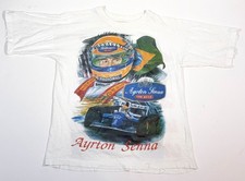 True VTG Ayrton Senna 80s Single Stitch Rap Tee Shirt Formula 1 Grail Thrashed picture