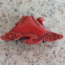 Vintage Japanese Ts uishu Carved Lacquer Obidome Mt Fuji Sunrise Kimono Ornament picture