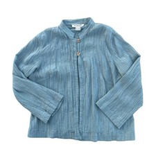 Citron Santa Monica Pleated Silk Blend Blouse - Blue - Size L picture