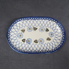 Bolesławiec Polish Pottery Tray Hand-Painted Floral Net Pattern 9.5