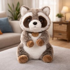 Kawaii Simulation Raccoon Plush Toy Lifelike Stuffed Animal with Bell Cloak Gift picture