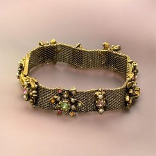 VTG Hollycraft? multicolor rhinestone / pearl mesh gold tone bracelet unsigned picture