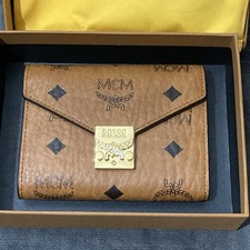 NEW $430 MCM Small Tracy Trifold Wallet in Visetos Cognac picture