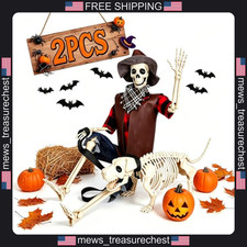Halloween Skeleton Decor Set with Cowboy and Dog, Outdoor Yard Display picture