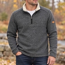 Orvis Men’s (M) Gorpcore Camp Charcoal Quarter Zip Sherpa Lined Fleece Pullover picture