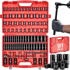 VEVOR 1/2 in Drive Impact Socket Set 91 Pcs SAE 5/16 to 1-1/4 in Metric 8-32 mm picture