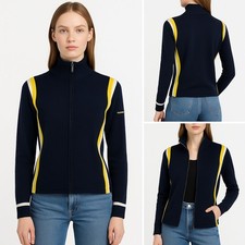 VTG Burberry Golf Italy Knit Track Jacket Navy Yellow Stripe  Y2K Sportcore S picture
