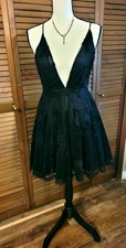 Luxxel Black Floral Mesh Fit & Flare Deep V-Neck Open Back Short Coctail Dress M picture