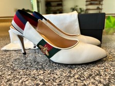 Women’s Gucci Sylvie white leather slingback pumps Size 36 picture