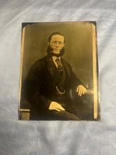 Antique Full Plate Tintype Victorian Man Mutton Chop Sideburns Watch Chain picture
