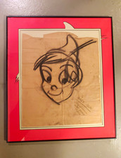 Walt Disney Studios Peter Pan Original Framed Sketch Drawing Inscribed picture