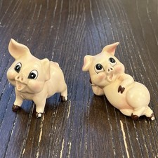 2 Vtg Ceramic Anthropomorphic Pig Figurines Japan Farm Animal Piglet Ranch Set picture