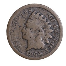 1864 BRONZE FULL DATE Indian Head Cent Penny CULL / AG / HOLE FILLER picture