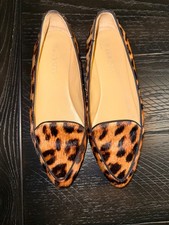 Talbots Size 7 Leopard Print Calf Hair Loafers Pointed Toe Animal Flats Brown picture