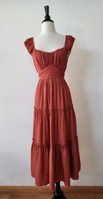 New Anthro Midi Dress Size Medium Rust Orange Coquette Bow Brunch Wedding picture