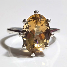 Vintage 925 Sterling Silver Oval Citrine Cocktail Ring Size 9 Statement 14x10mm picture