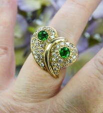 Large Vintage Tsavorite Garnet Diamond 14K Gold Heart Ring picture
