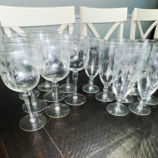 24 pc Clear Etched Stemmed Glassware Set Wine Champagne & Coupe Glasses picture