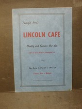 VINTAGE 1950's LINCOLN CAFE MENU - WASHINGTON D.C. picture