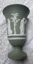 Wedgwood Sage Green Jasperware Pedestal Vase Made In England 7.5 picture
