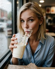 Blonde Curvy Woman Pinup Drinking Milkshake 8x10 Photo Print - 86943 picture