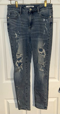 Judy Blue Juniors Blue Medium Wash Distressed Stretch Skinny Denim Jeans 9 picture