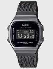 Casio A168WEMB1BVT Watch Silver Black Ion Plated Mesh Digital Retro Authentic picture