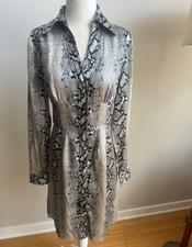 INC International Concepts Gray Black Snake Print SILK Shirt Dress Sz 6 picture